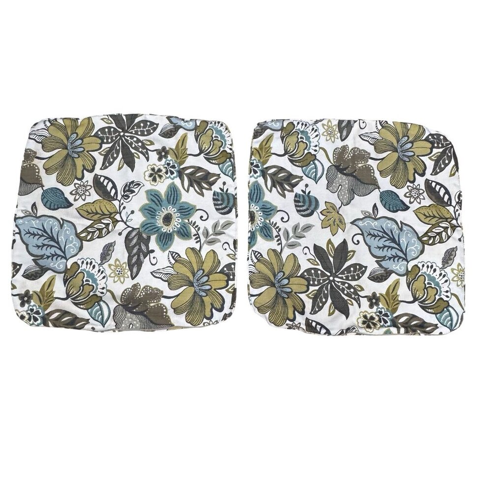 Set Of 2 Floral Square Cotton Chair Pads Cushion Cover Green & Blue Paisley 19" - Picture 3 of 5